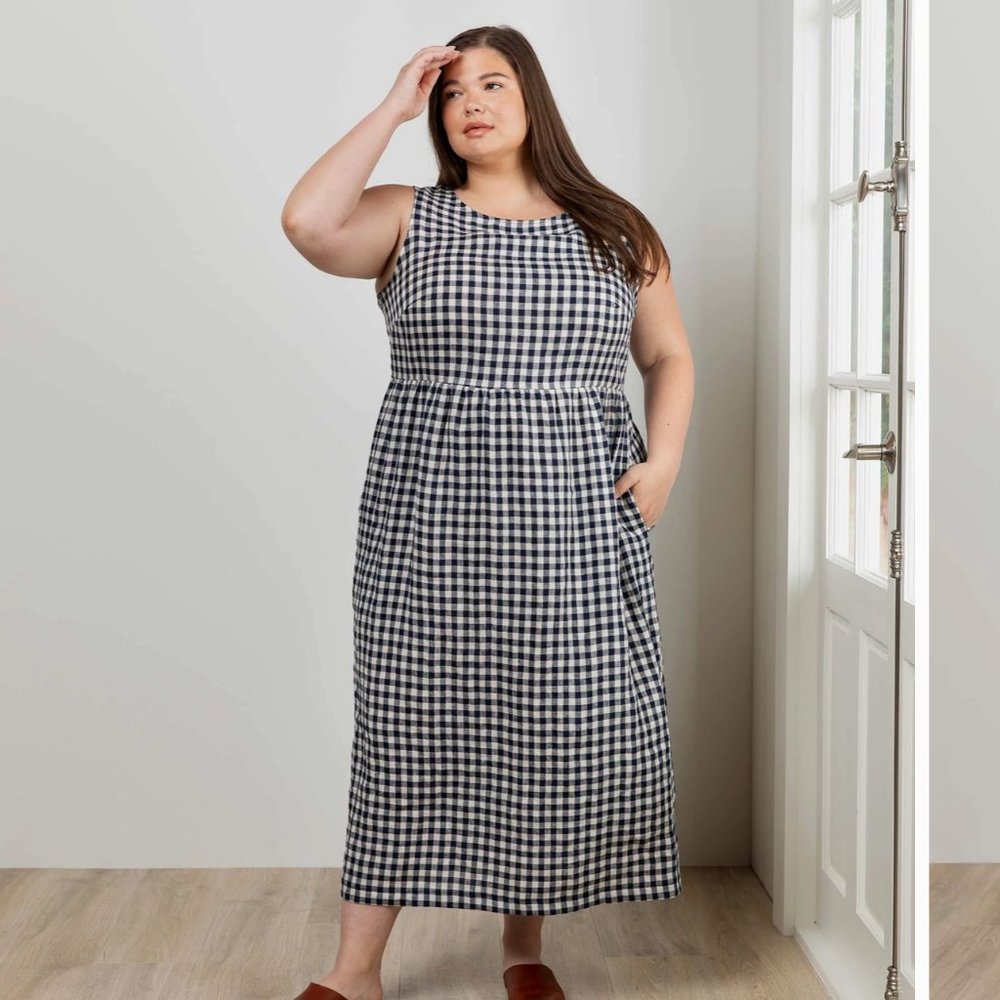 Pyne & Smith Model No.26 Sleeveless Dress, St. Ives Check Linen, size L